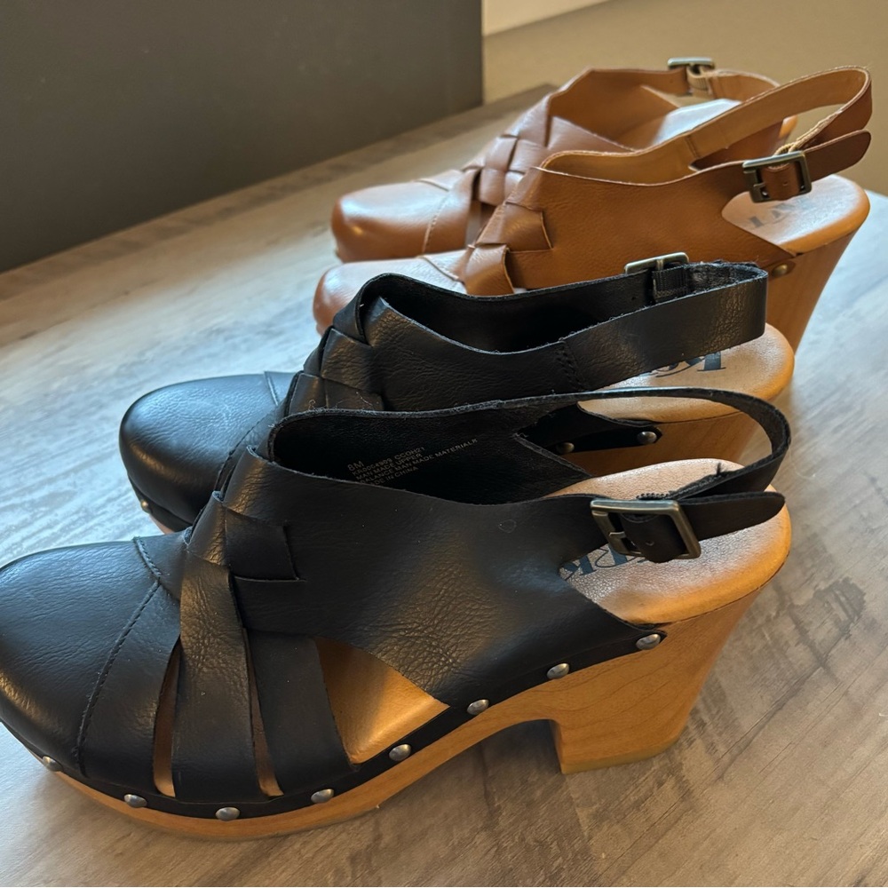 LOT OF 2 Korks by Kork Ease Platform Clog Sandals Black & Tan EUC